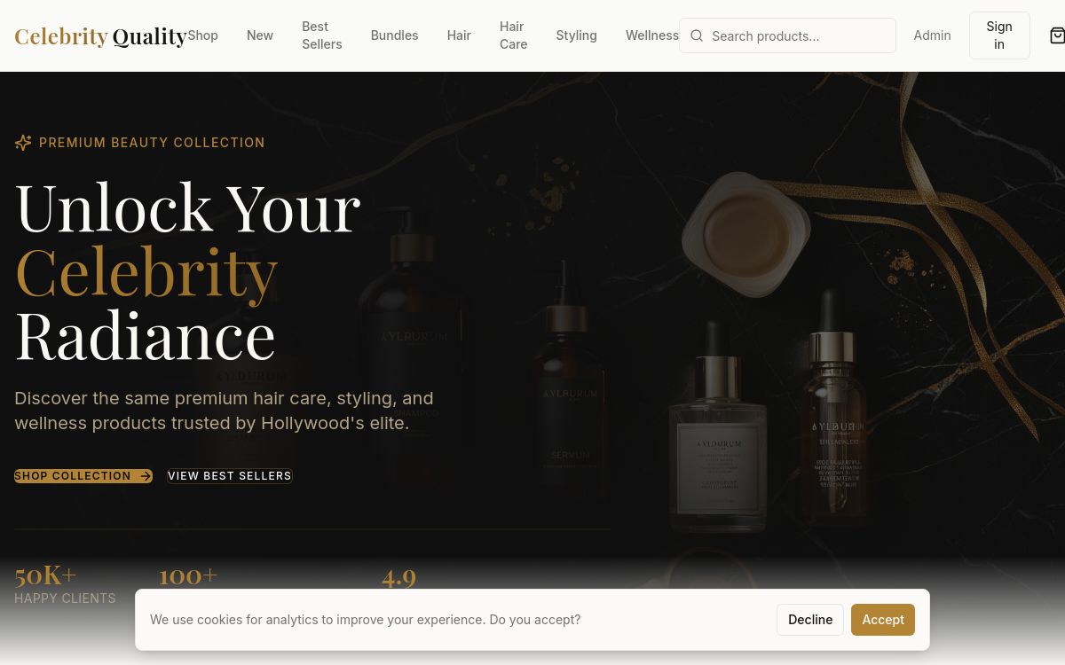 Screenshot of the Celebrity Quality website