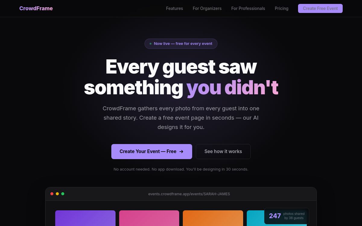 Screenshot of the CrowdFrame website
