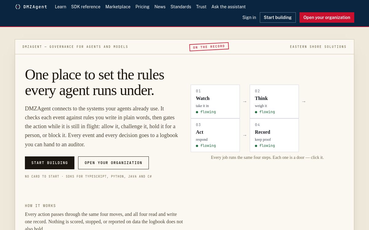 Screenshot of the DMZAgent website