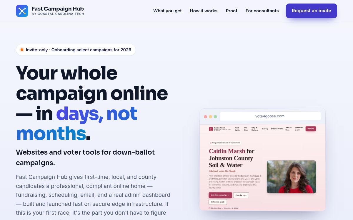 Screenshot of the Fast Campaign Hub website